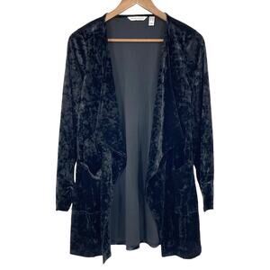 DENIM & CO CANYON RETREAT NWOT Crushed Velvet Draped Collar Cardigan Black XXS